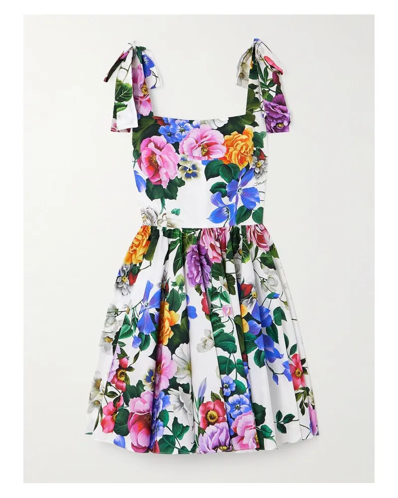 Dolce & Gabbana Minikleid Aus Popeline Aus Einer Baumwollmischung Mit Blumenprint - Weiß Weiß