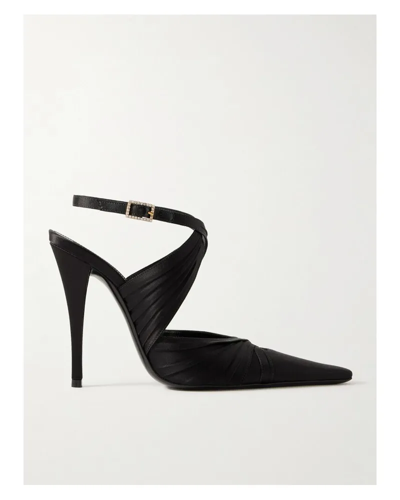 Saint Laurent Véronique Pumps Aus Satin Mit Kristallen Und Falten - Schwarz Schwarz