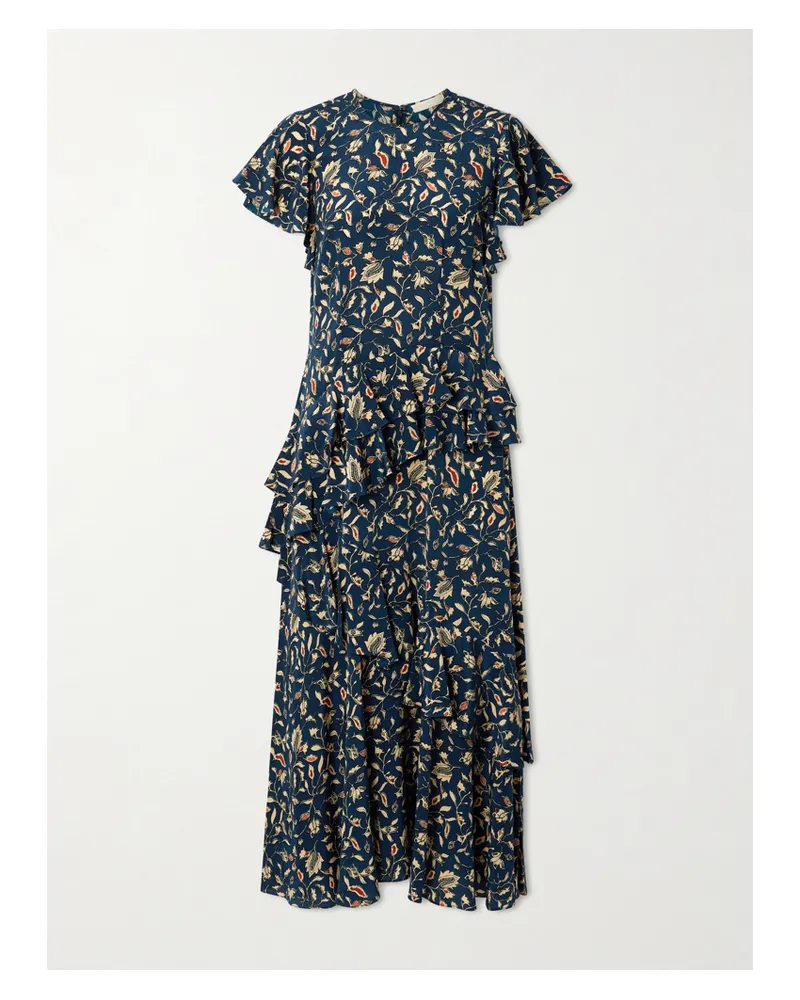 Ulla Johnson Amaia Midikleid Aus Crêpe De Chine Aus Seide Mit Blumenprint Und Rüschen - Mehrfarbig Mehrfarbig