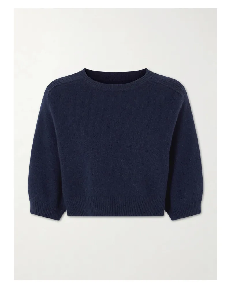 KHAITE Lorelai Cropped Wool And Cashmere-blend Sweater - Blue Blue