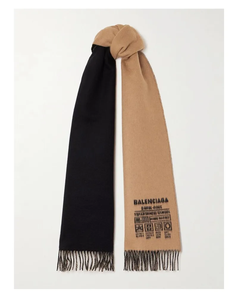 Balenciaga Zweifarbiger Schal Aus Jacquard Aus Einer Kaschmir-wollmischung Mit Fransen - Neutral Neutral