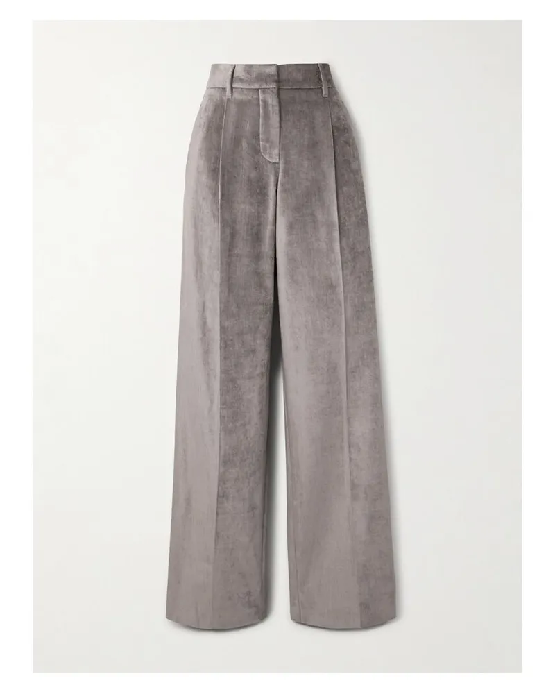 Brunello Cucinelli Hose Mit Weitem Bein Aus Samt Aus Einer Baumwollmischung - Silber Silber