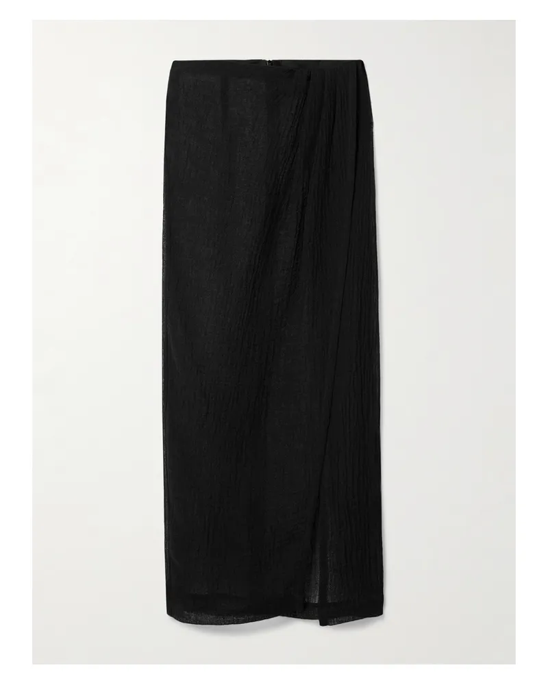 Lisa Marie Fernandez Pleated Crinkled Linen-blend Gauze Pareo - Black Black