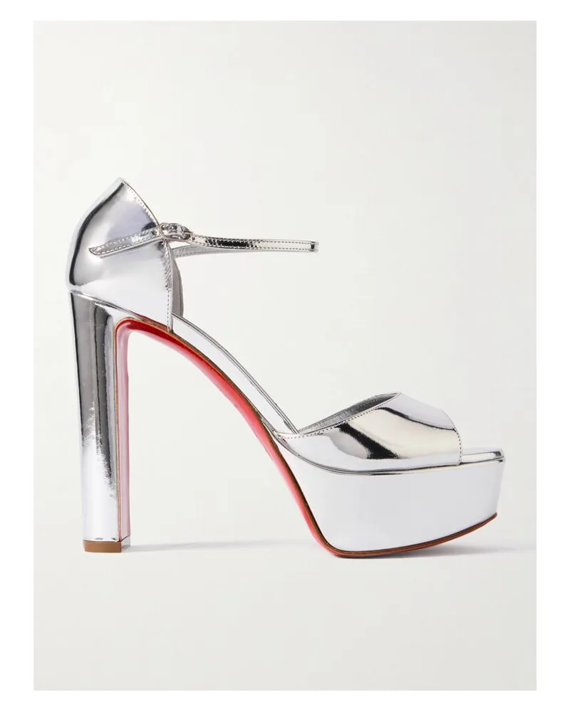 Christian Louboutin Sandaloo 130 Plateausandalen Aus Leder Mit Spiegeleffekt - Silber Silber