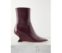 Nina Leather Wedge Ankle Boots - Burgundy