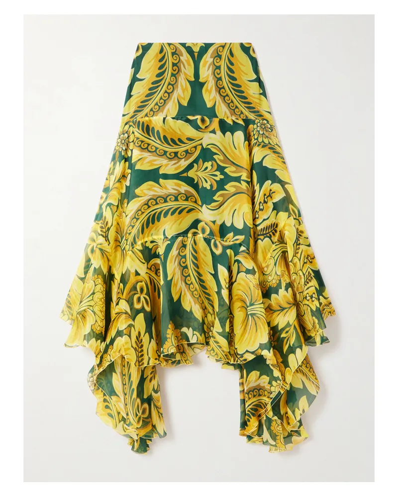 Etro Asymmetrischer Rock Aus Bedruckter Seide Mit Rüschen - Gelb Gelb