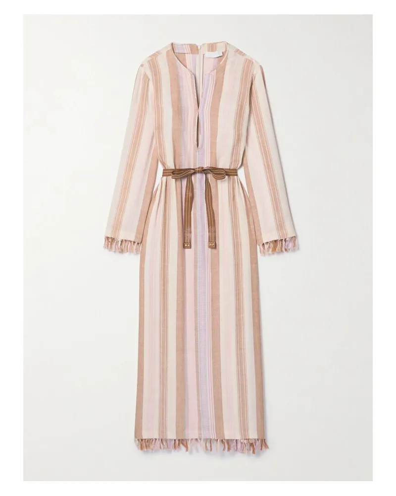 Zimmermann Lucky Midikleid Aus Gestreiftem Voile Mit Bindegürtel Und Troddeln - Neutral Neutral
