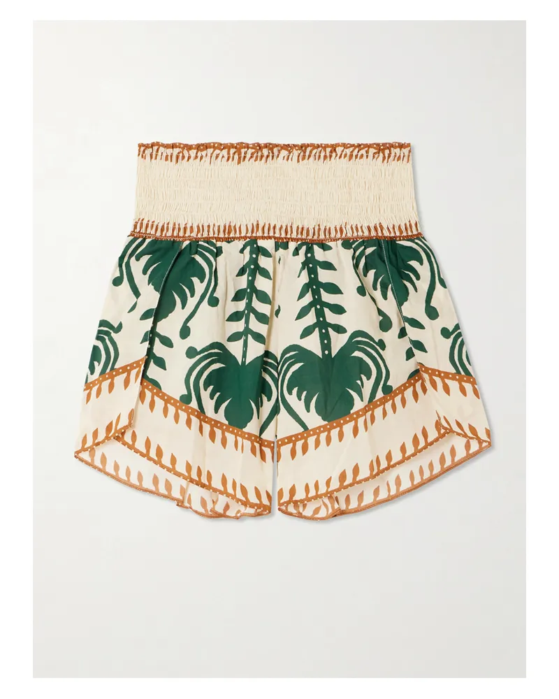 Johanna Ortiz Linka Shorts Aus Baumwolle Mit Print Und Raffungen - Grün Grün