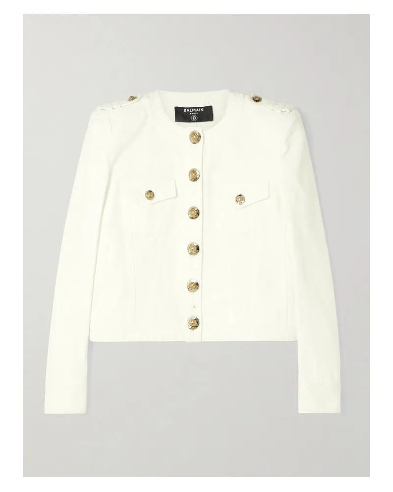 Balmain Verkürzte Jacke Aus Baumwoll-canvas Mit Zierknöpfen - Weiß Weiß