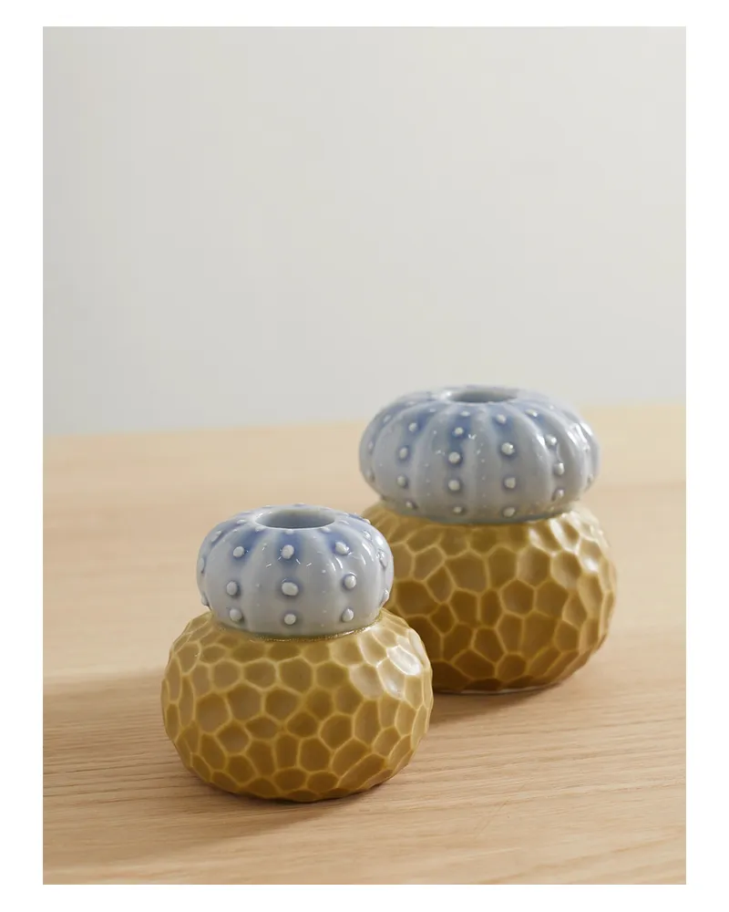 Marloe Marloe Net Sustain Set Aus Zwei Kerzenhaltern Aus Glasierter Keramik - Gelb Gelb