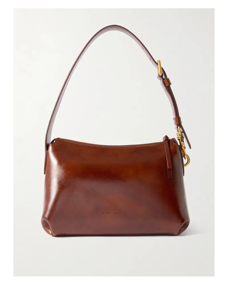 Dries van Noten Kleine Schultertasche Aus Glanzleder - Braun Braun
