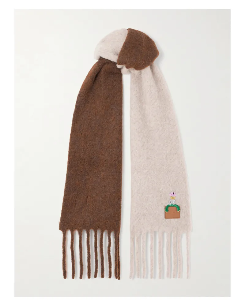 Loewe Crystal-embellished Embroidered Appliquéd Fringed Alpaca-blend Scarf - Neutrals Neutrals