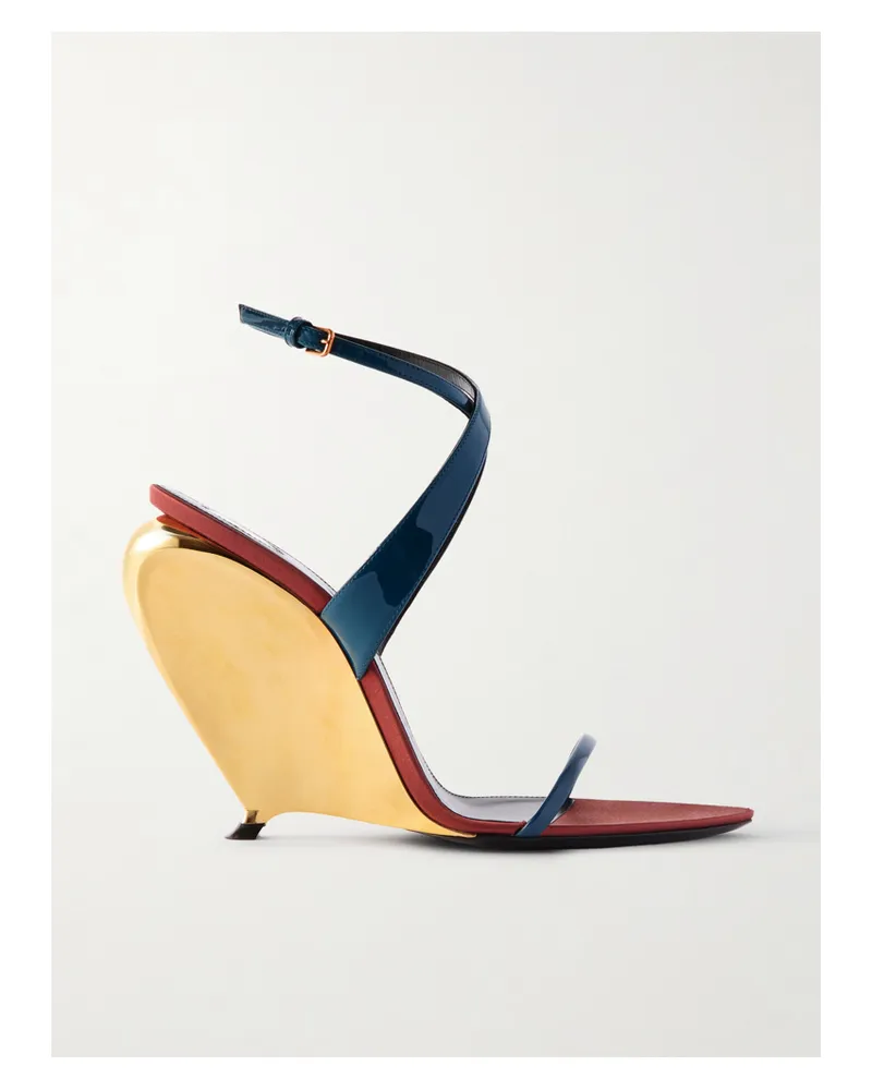 Saint Laurent Tallulah Patent-leather Wedge Sandals - Blue Blue