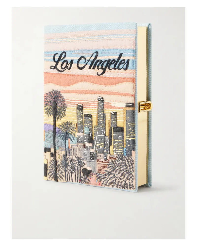 Olympia Le-Tan Los Angeles Appliquéd Embroidered Canvas Clutch - Pink Pink