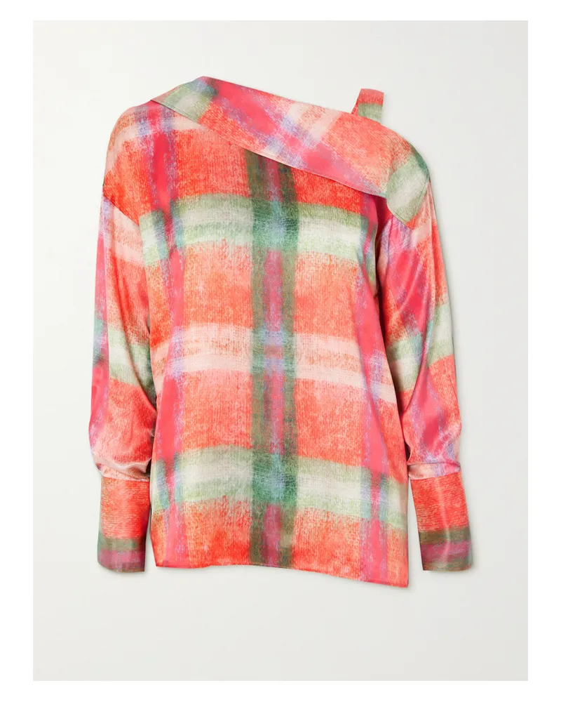 THEBE MAGUGU Asymmetrisches Oberteil Aus Kariertem Seidensatin - Orange Orange