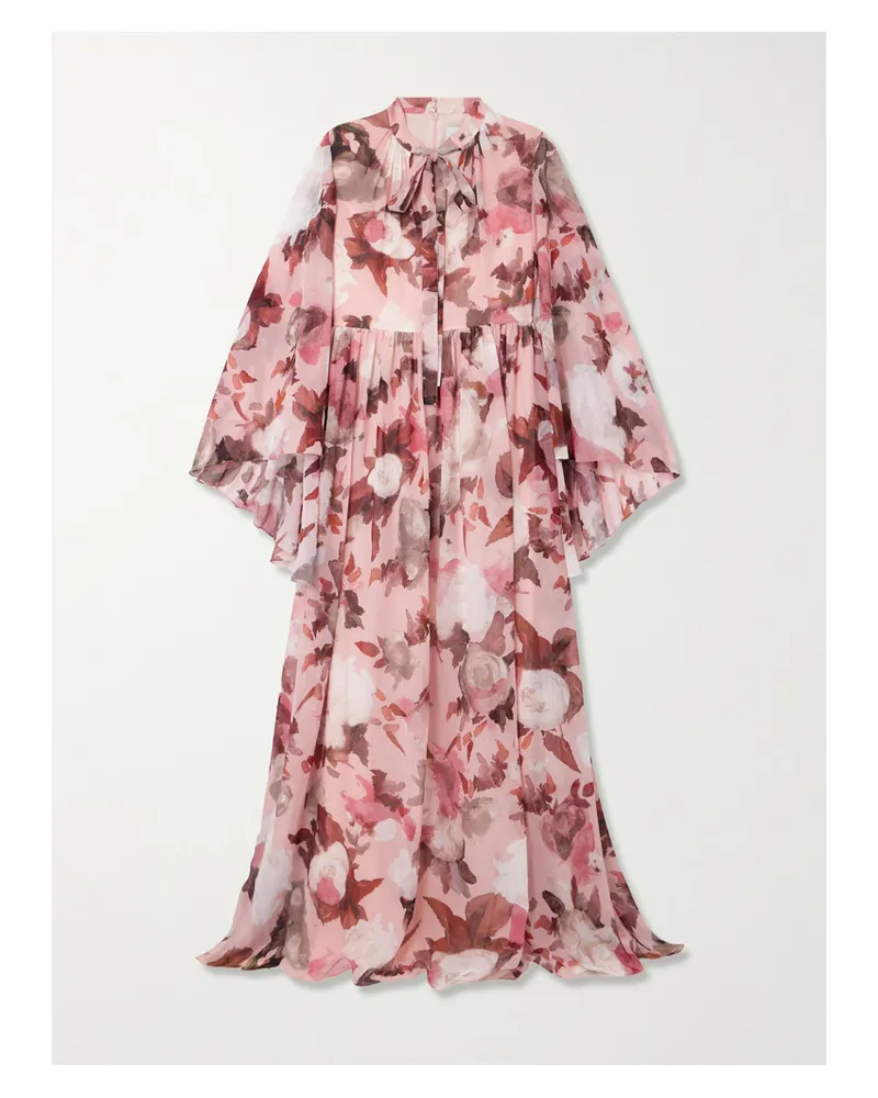 Erdem Robe Aus Seiden-voile Mit Blumenprint Und Cape-effekt - Pink Pink
