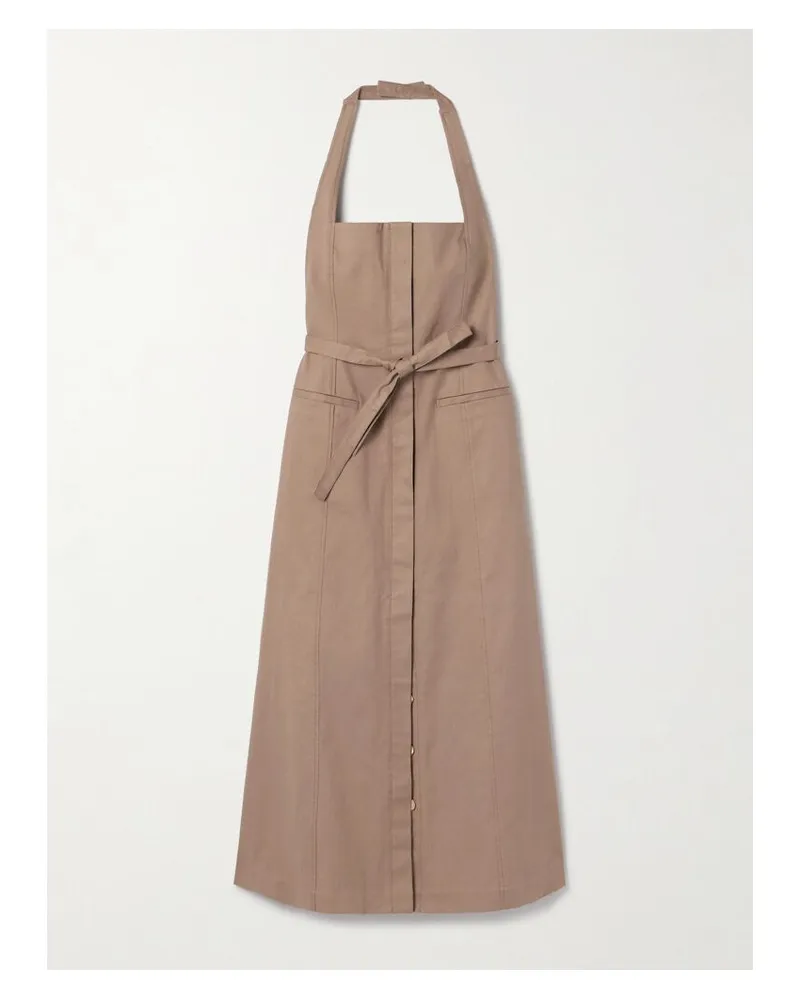 Cult Gaia Rocio Neckholder-midikleid Aus Twill Aus Einer Baumwollmischung Mit Bindegürtel - Braun Braun