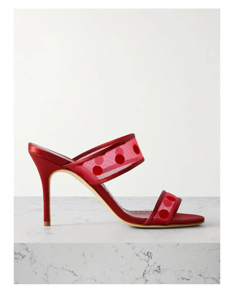 Manolo Blahnik Scolobi 90 Mules aus Mesh Rot