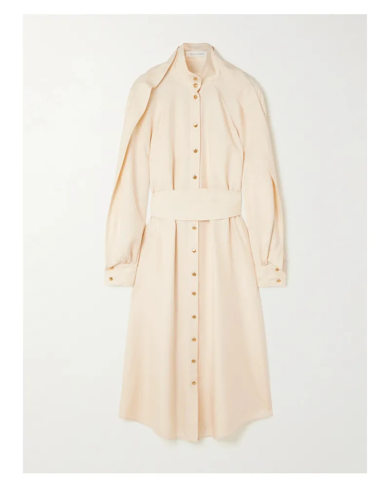 Zimmermann Luna Obi Ruffled Gathered Silk Midi Shirt Dress - Neutrals Neutrals