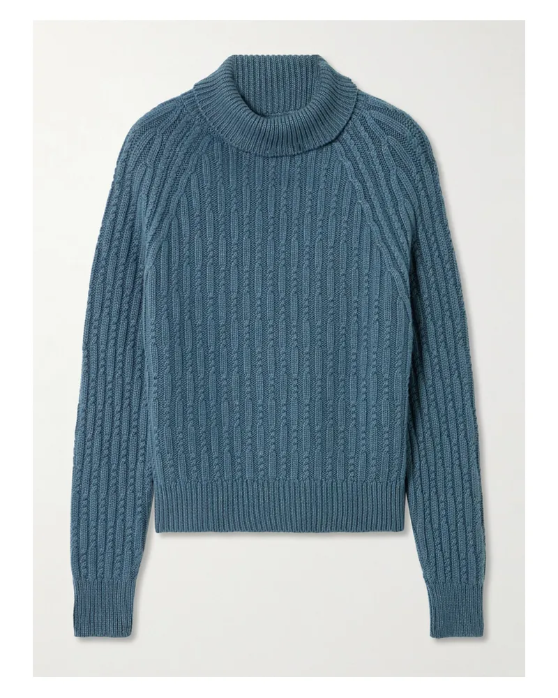PURDEY Annabel Cable-knit Cashmere Turtleneck Sweater - Blue Blue