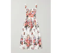 Floral-print Cotton-poplin Midi Dress - White