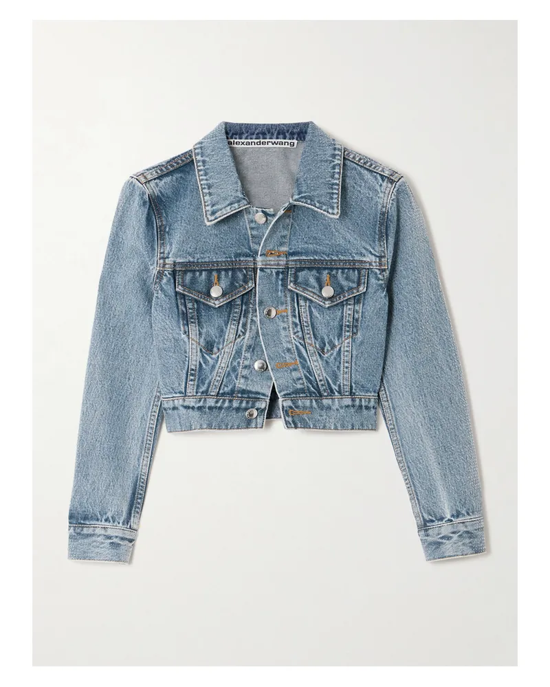 Alexander Wang Verkürzte Jeansjacke Mit Kristallen - Blau Blau