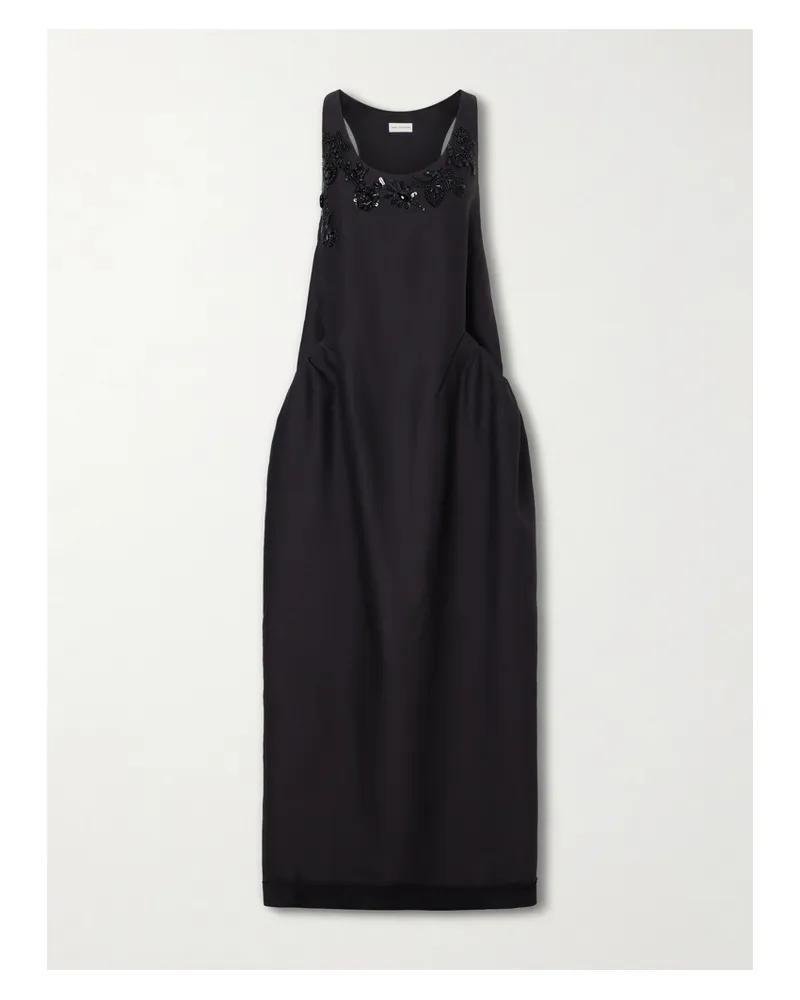 Dries van Noten Embellished Wool And Silk-blend Midi Dress - Black Black