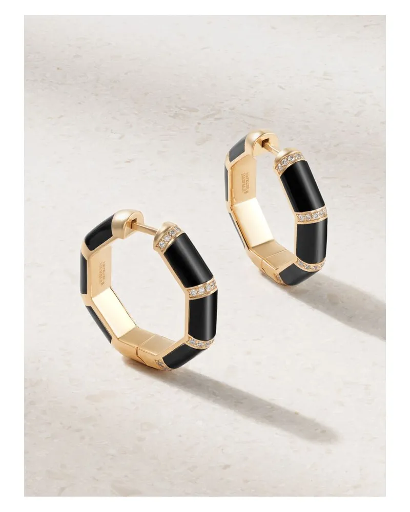 L’Atelier Nawbar Bamboo Creolen Aus 18 Karat Gold Mit Onyxen Und Diamanten Gold