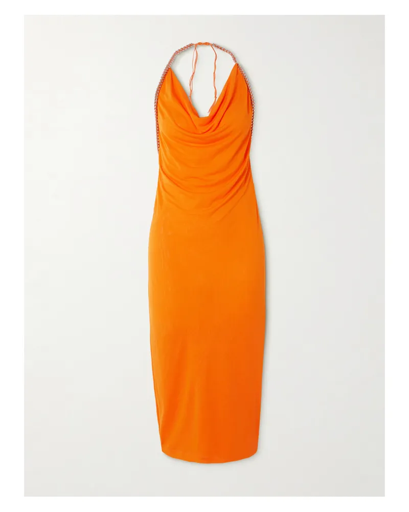 Dion Lee Barball Rückenfreies Neckholder-midikleid Aus Mesh Mit Zierperlen - Orange Orange