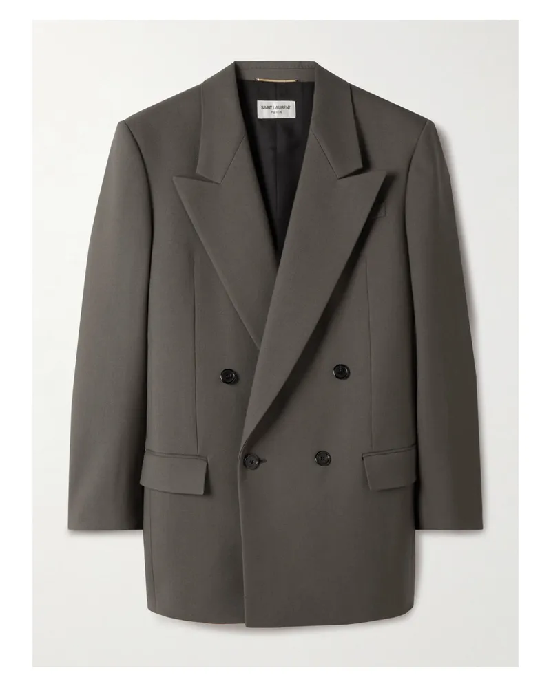 Saint Laurent Doppelreihiger Blazer aus Wollgabardine Braun