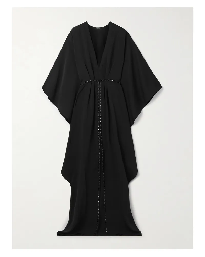 Johanna Ortiz Sombreando Maxikleid Aus Crêpe Mit Kristallen Und Falten - Schwarz Schwarz
