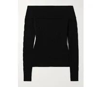 Schulterfreier Zopfstrickpullover Aus Einer Kaschmirmischung - Schwarz