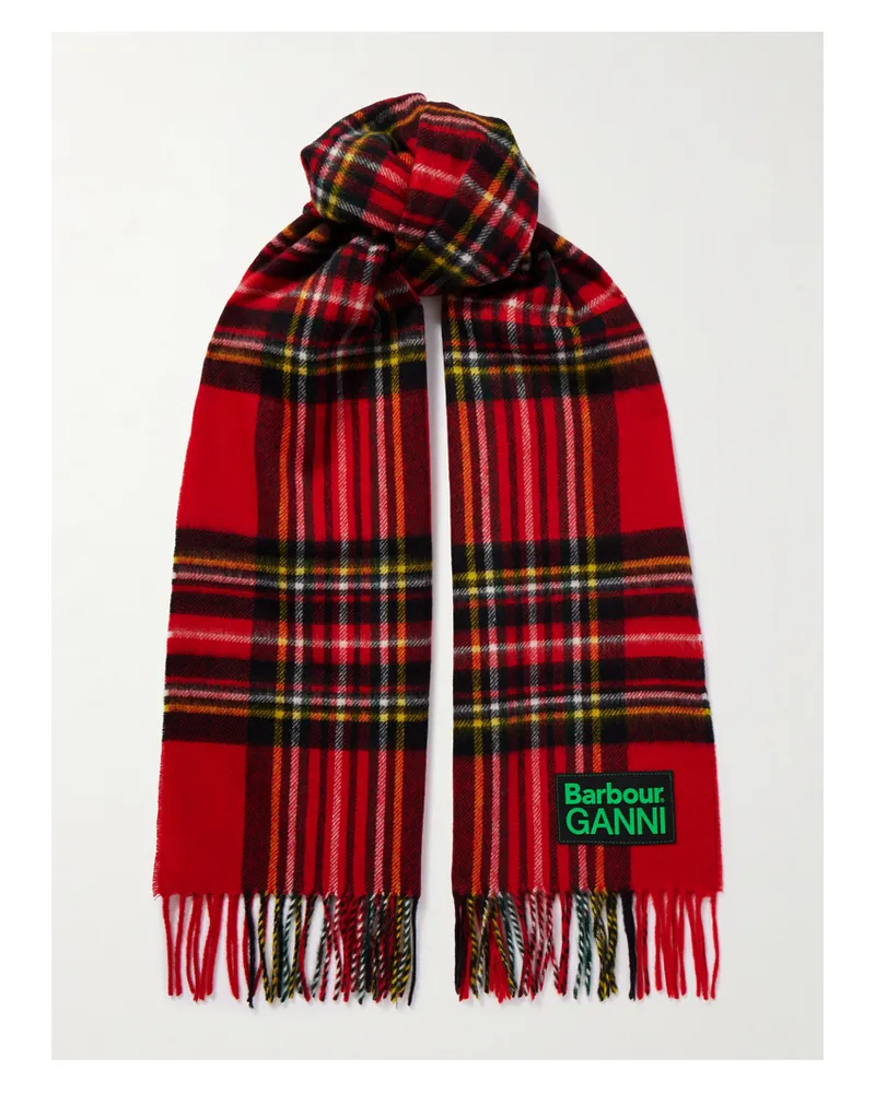 Barbour Ganni Schal Aus Einer Karierten Wollmischung Mit Applikation Und Fransen - Rot Rot