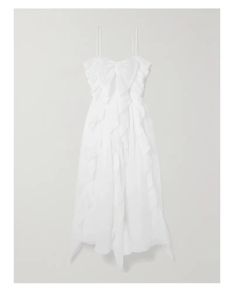 Chloé Midikleid Aus Ramie Mit Volants - Weiß Weiß