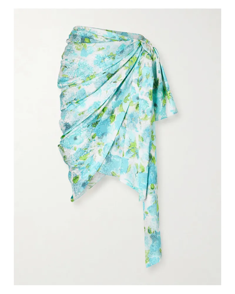 Chloé Floral-print Silk-jacquard Draped Midi Skirt - Blue Blue