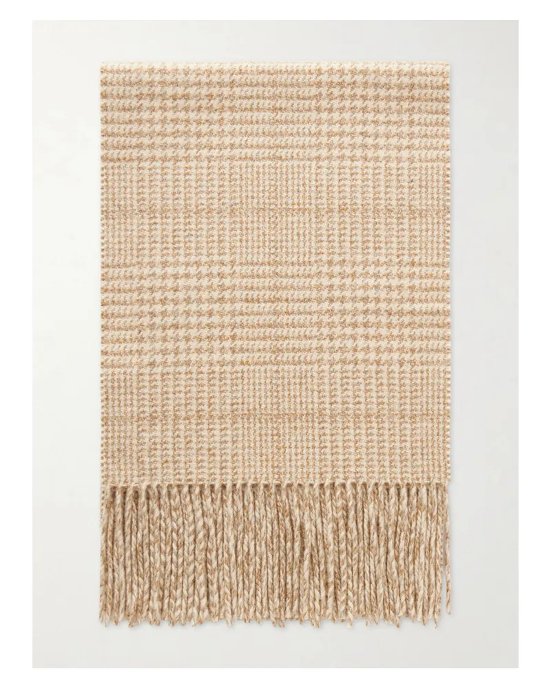 Johnstons of Elgin Glen Fringed Houndstooth Wool Scarf - Neutrals Neutrals