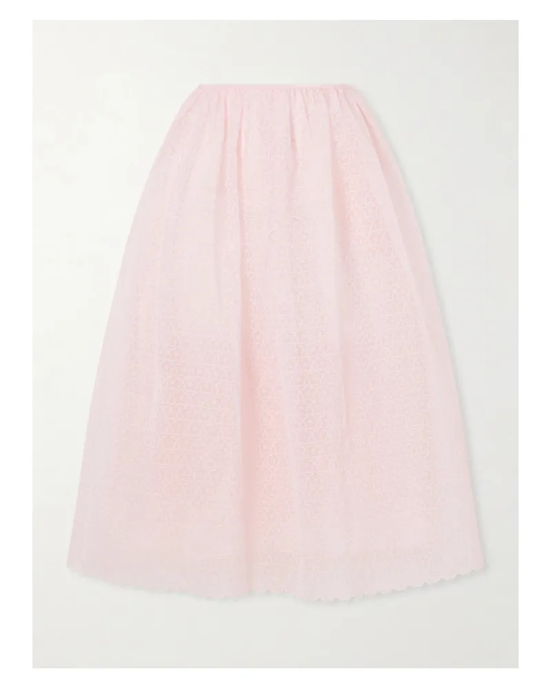 Cecilie Bahnsen Embroidered Cotton-blend Midi Skirt - Pink Pink