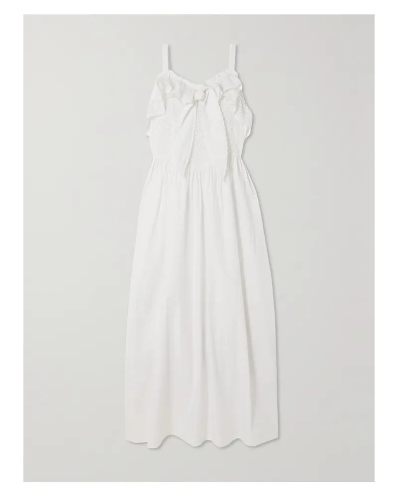 BATSHEVA Katja Midikleid Aus Baumwolle Mit Lochstickerei, Rüschen Und Knoten - Weiß Weiß