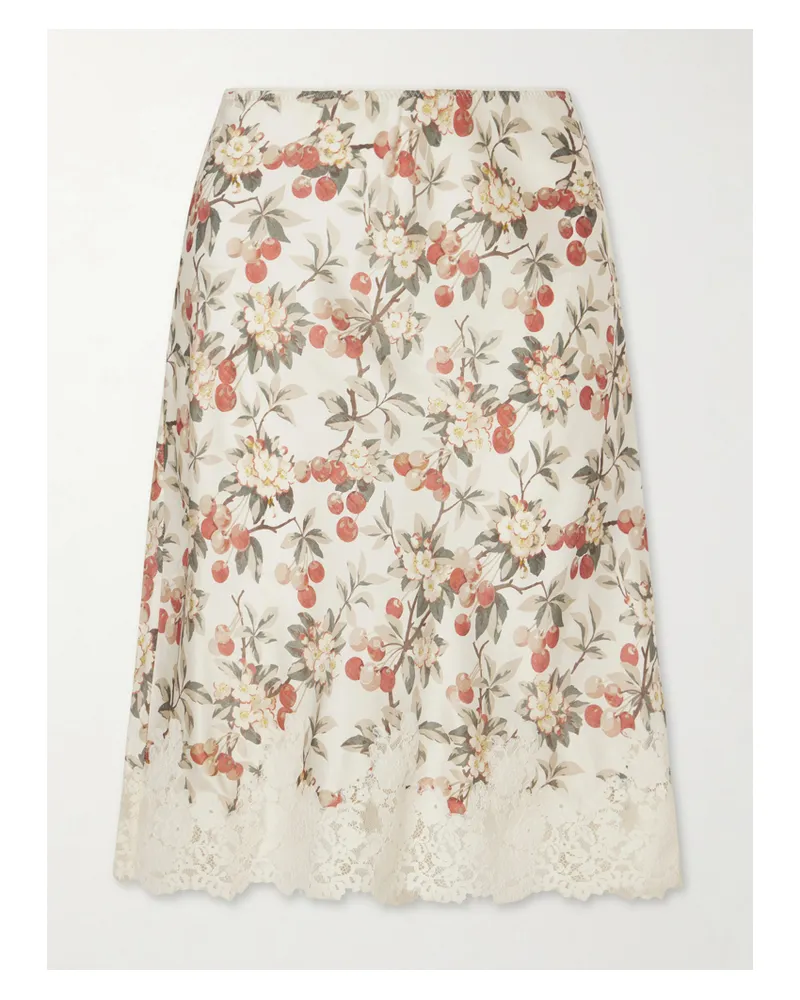 DÔEN Elowette Lace-trimmed Floral-print Silk-satin Midi Skirt - Multi Multi
