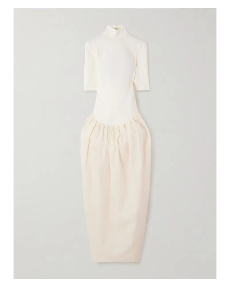 Magda Butrym Asymmetrisches Kleid Aus Baumwollpopeline Und Jersey Mit Falten - Creme Creme