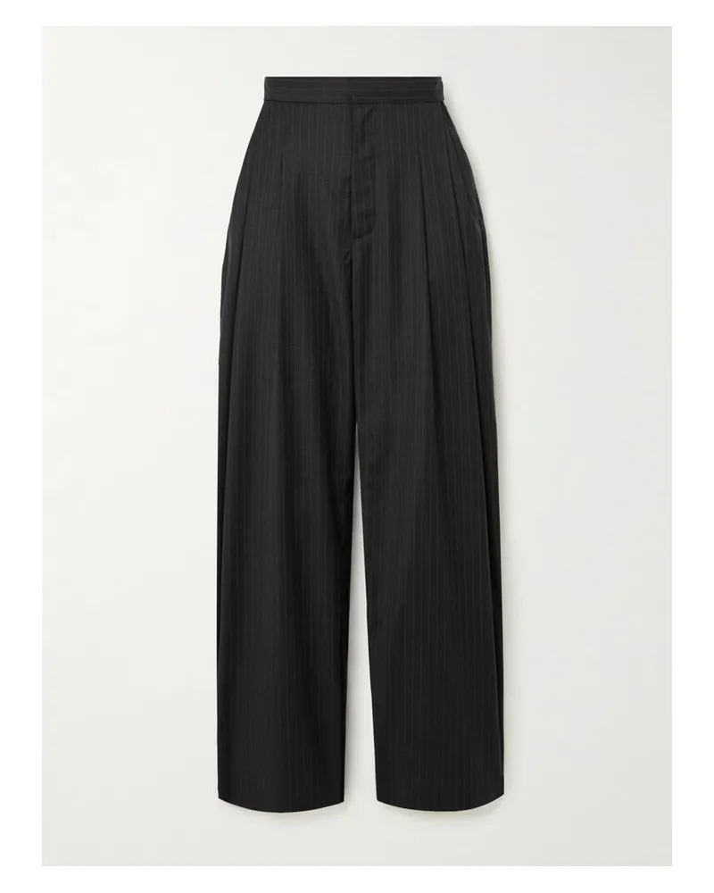 St. Agni Adjust Bundfaltenhose Mit Weitem Bein Aus Einer Wollmischung Mit Nadelstreifen - Schwarz Schwarz