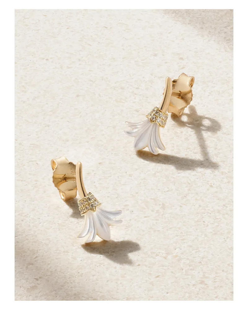 L’Atelier Nawbar Psychedeliah 18-karat Gold, Mother-of-pearl And Diamond Earrings - White White