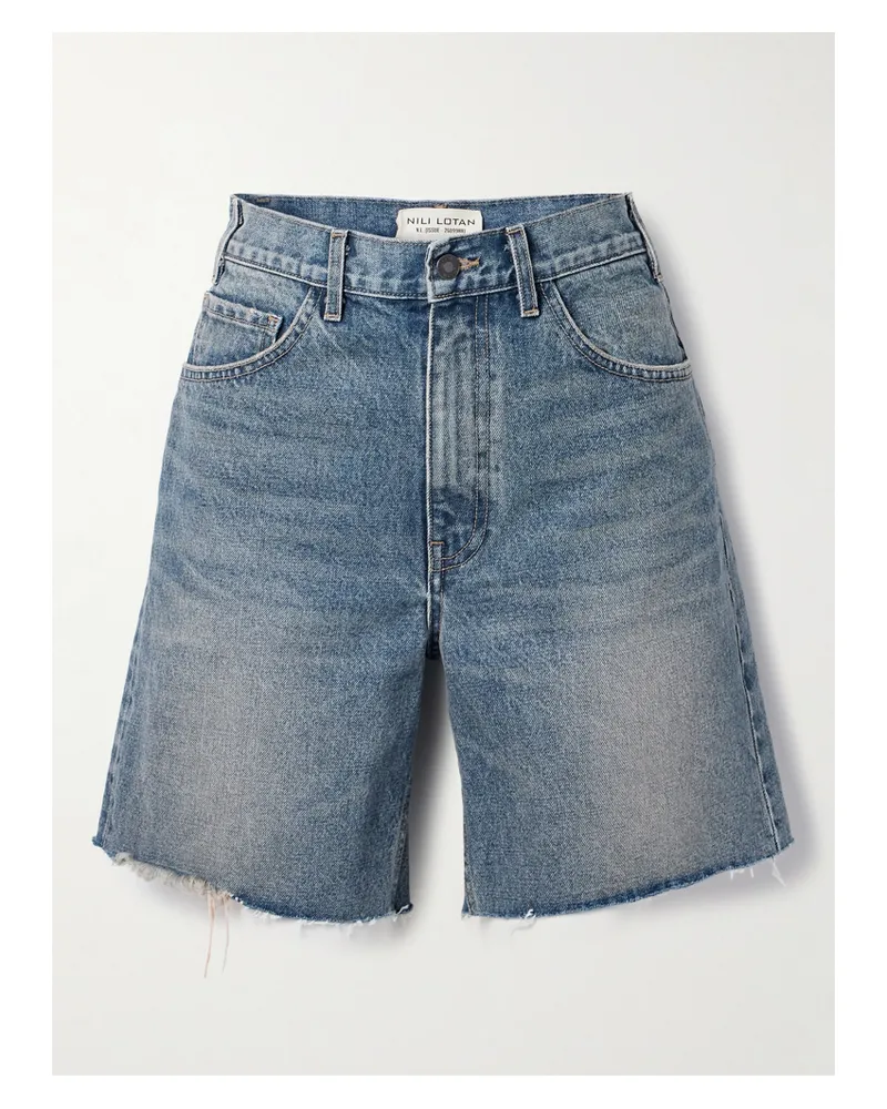 Nili Lotan Russel Frayed Denim Shorts - Blue Blue