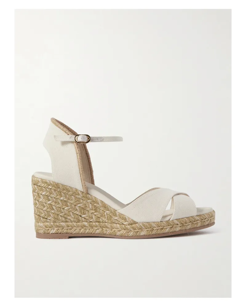 Stuart Weitzman Mirela Ii Cutout Canvas Espadrille Wedge Sandals - Ivory Ivory