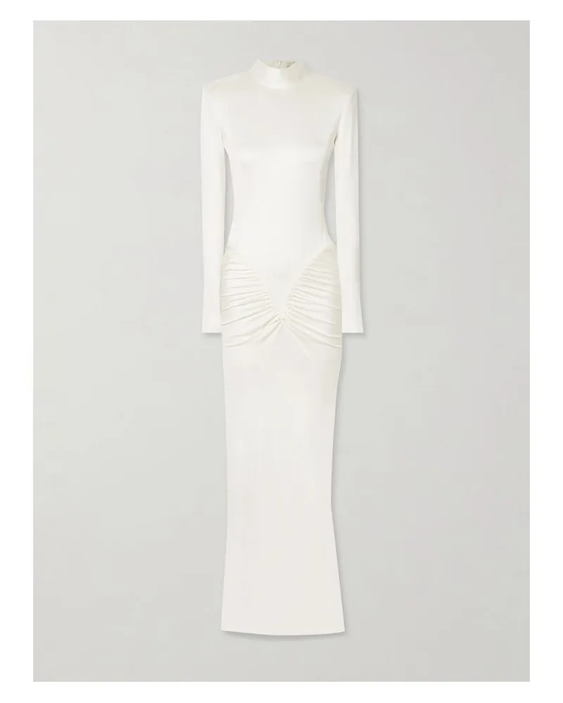 The New Arrivals Ilkyaz Ozel Darja Robe Aus Glänzendem Jersey Mit Raffungen - Weiß Weiß