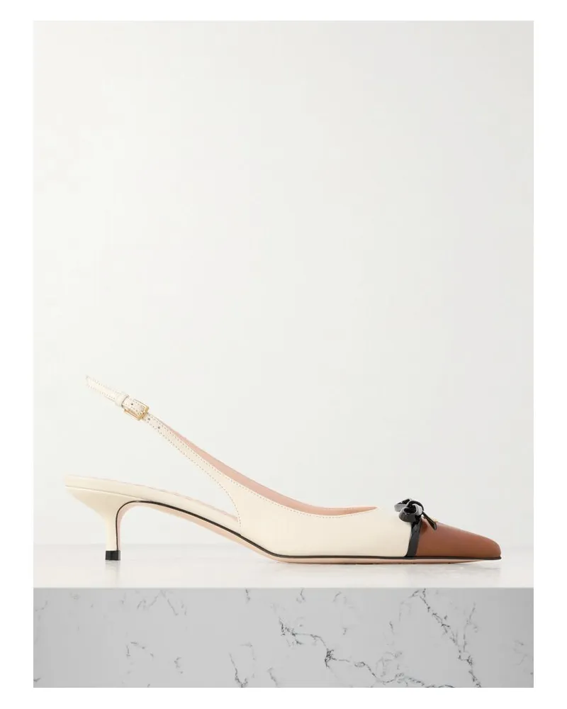Valentino Garavani Bepointy 45 Slingback-pumps Aus Leder In Colour-block-optik Mit Schleife - Elfenbein Elfenbein