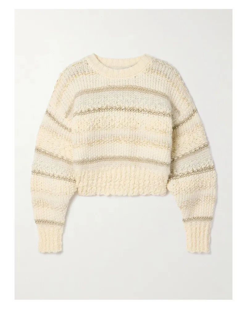 Frame Denim Verkürzter Pullover Aus Einer Gestreiften Wollmischung In Metallic-optik - Creme Creme