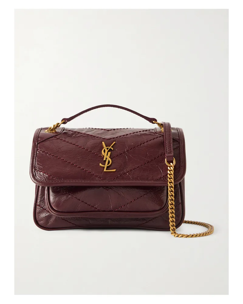 Saint Laurent Niki Mini Crinkled-leather Shoulder Bag - Burgundy Burgundy