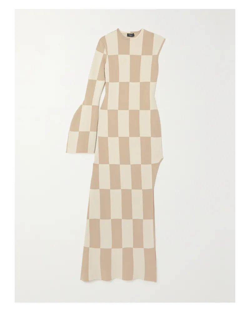 A.W.A.K.E. Asymmetrisches Maxikleid Aus Kariertem Strick - Neutral Neutral