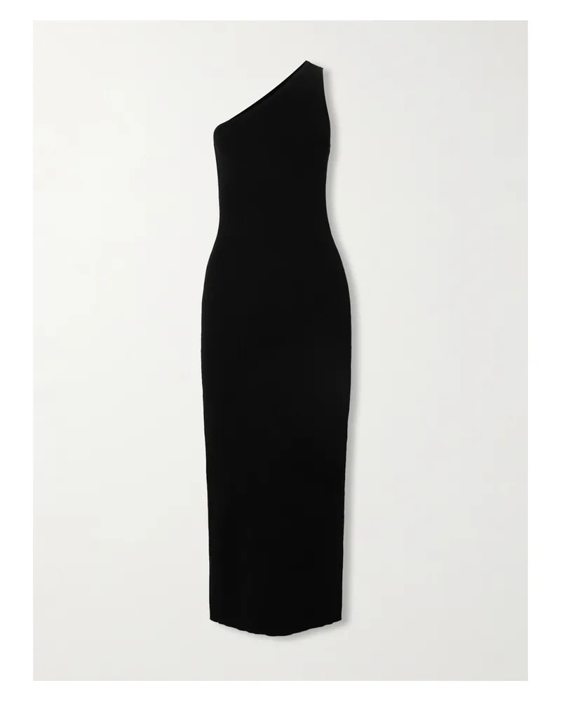 Totême Asymmetrisches Midikleid Aus Rippstrick - Schwarz Schwarz